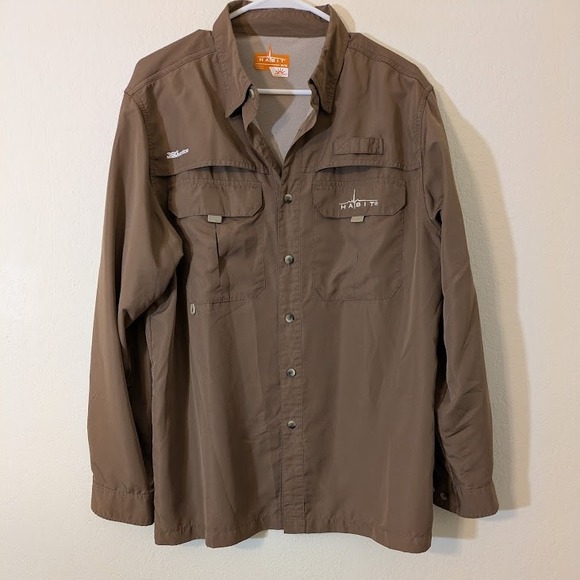 Habit Men's Medium Fishing Shirt UV Protection Long-Sleeve Vented Roll-Tab - Picture 1 of 11